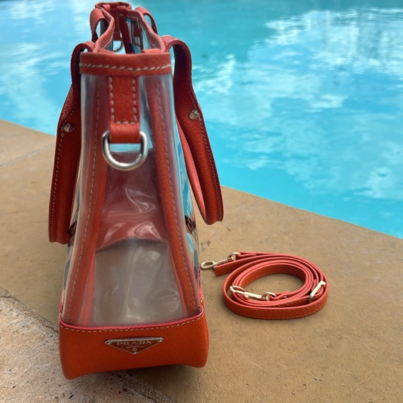 PRADA orange /clear top handle bag with original strap - Picture 6 of 9